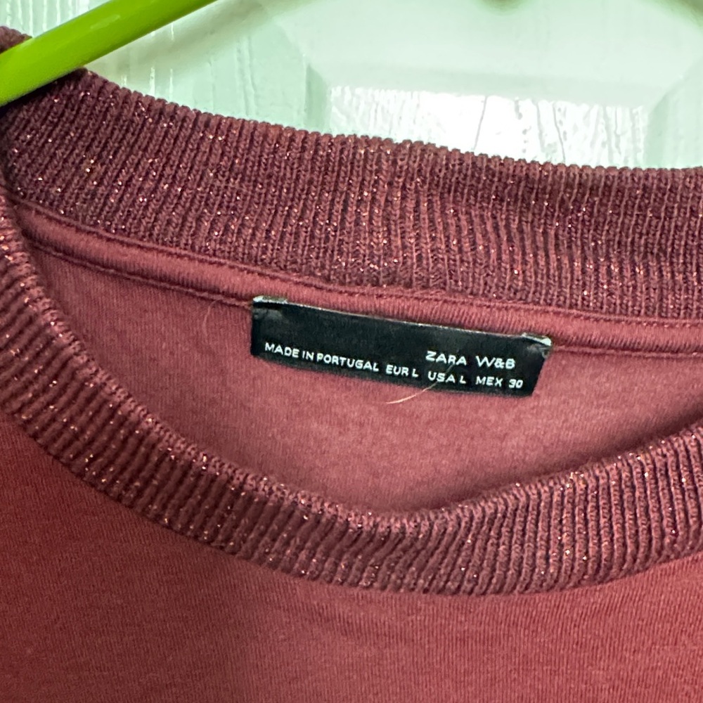 Zara Burgundy Ribbed Collar Tee - Picture 2 of 5